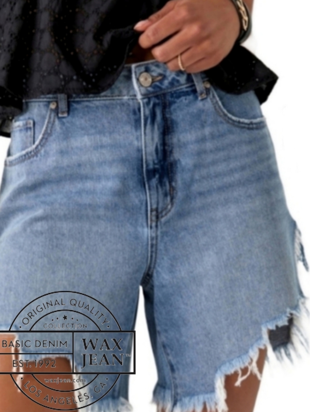 Bermuda Distressed Cotton Shorts by Rewashed Denim